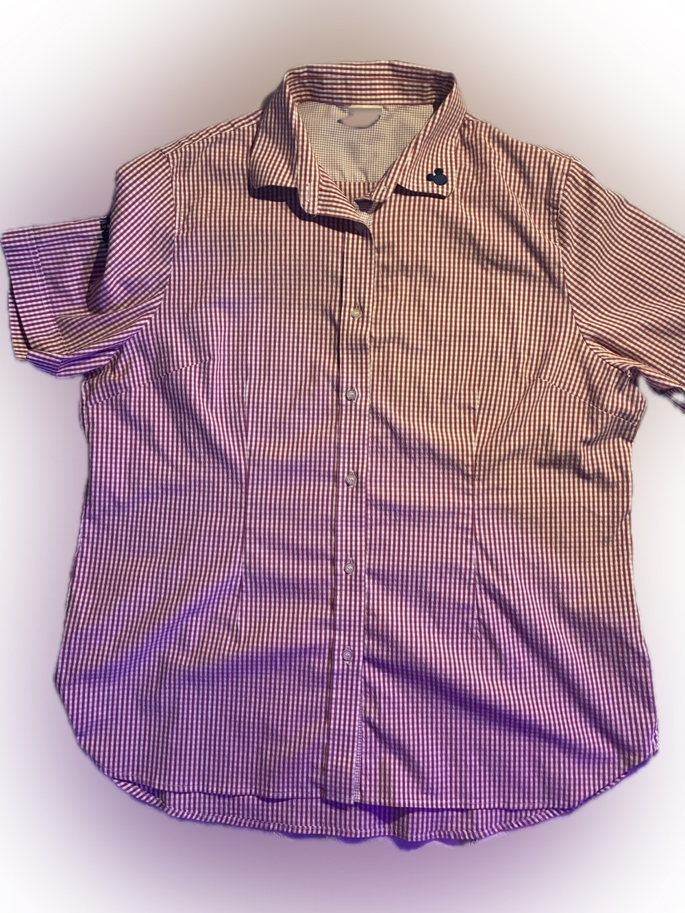 Disney Men's Short-Sleeve Button-Down Shirt in Red and White Gingham